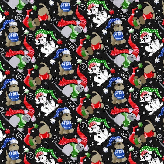 Michaels, Fabric Traditions Christmas Black Winter Dogs Cotton Fabric – Category: Christmas